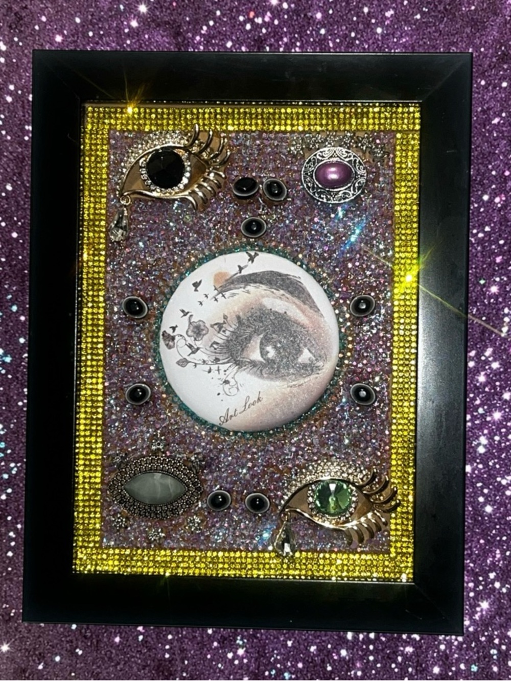 All Eyes On Me Hand Crafted Framed Eye Motif Mixed-Media Wall Art - Pink / Gold - Picture 5 of 9